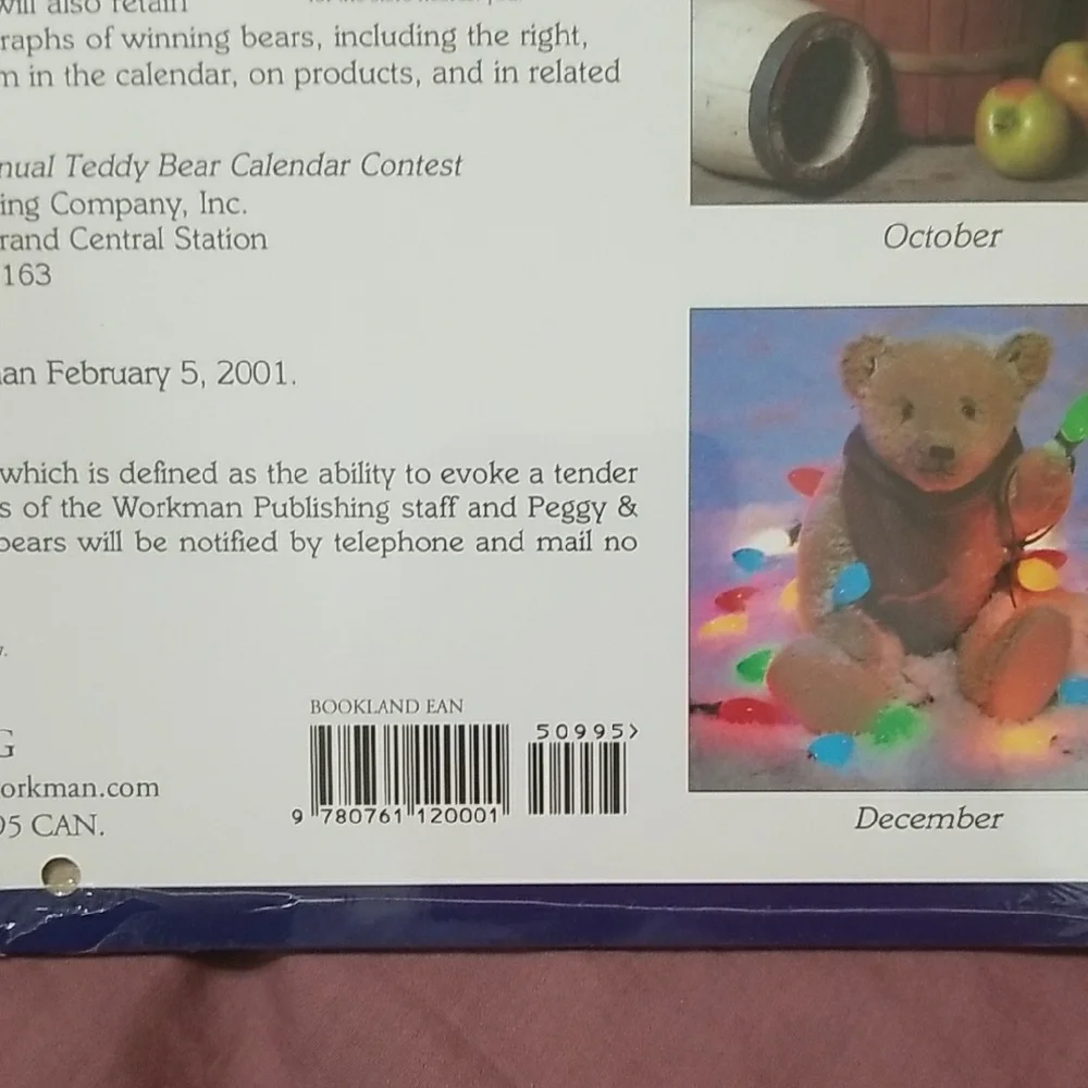 Vintage Teddy Bear Calendar 2001
